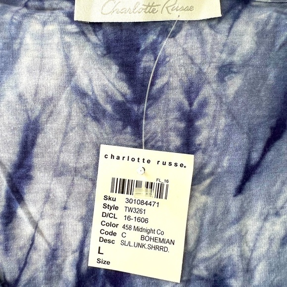 Charlotte Russe:Women Blue Tie Dyed shirted front loose fit top.  Size L  NWT - Picture 6 of 10